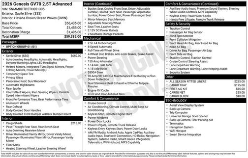 2026 Genesis GV70 2.5T Advanced