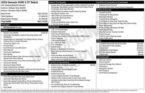 2026 Genesis GV80 2.5T