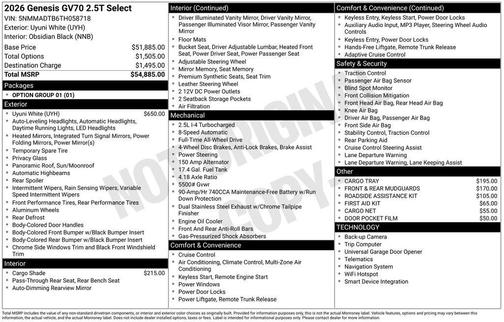 2026 Genesis GV70 2.5T Select