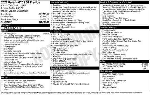 2026 Genesis G70 2.5T Prestige