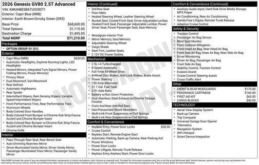 2026 Genesis GV80 2.5T Advanced