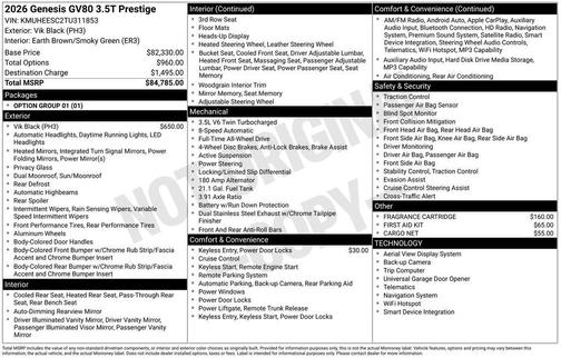 2026 Genesis GV80 3.5T Prestige