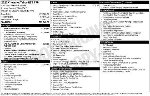 Summit White 2027 Chevrolet Tahoe RST