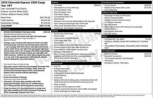 2025 Chevrolet Express 2500 RWD 2500 Extended Wheelbase WT
