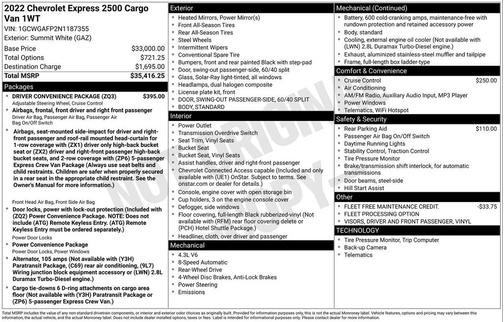 2022 Chevrolet Express 2500 RWD 2500 Regular Wheelbase WT