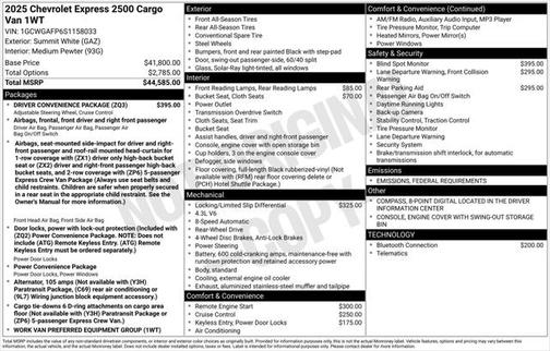 2025 Chevrolet Express 2500 RWD 2500 Regular Wheelbase WT