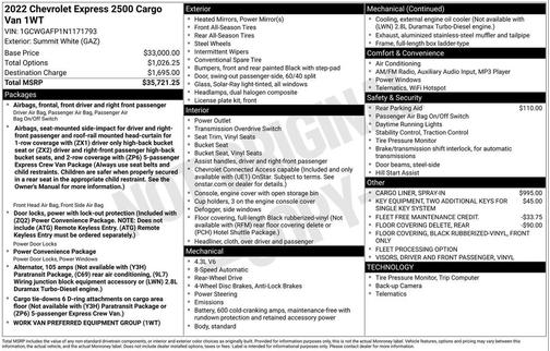 2022 Chevrolet Express 2500 RWD 2500 Regular Wheelbase WT