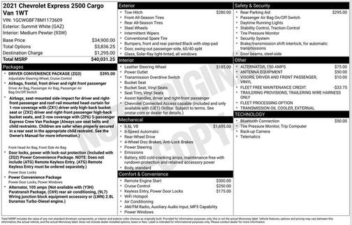 Summit White 2021 Chevrolet Express 2500 Work Van