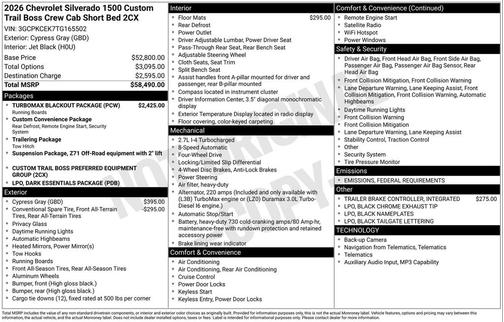 2026 Chevrolet Silverado 1500 Custom Trail Boss