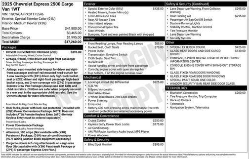 2025 Chevrolet Express 2500 RWD 2500 Regular Wheelbase WT