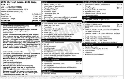 2025 Chevrolet Express 2500 RWD 2500 Regular Wheelbase WT