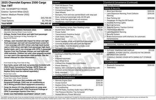2025 Chevrolet Express 2500 RWD 2500 Extended Wheelbase WT