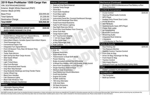 2019 RAM ProMaster 1500 Low Roof
