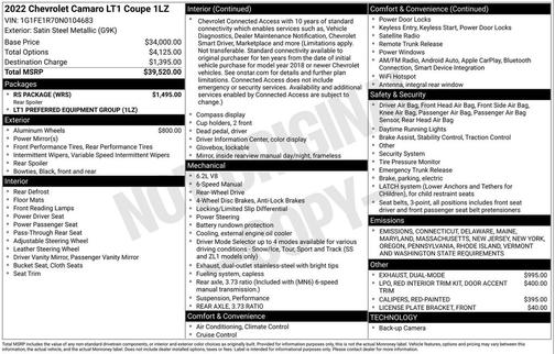 2022 Chevrolet Camaro RWD Coupe LT1