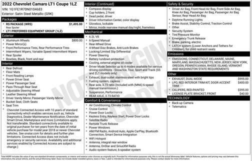 2022 Chevrolet Camaro RWD Coupe LT1