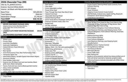 Summit White 2026 Chevrolet Trax FWD 2RS