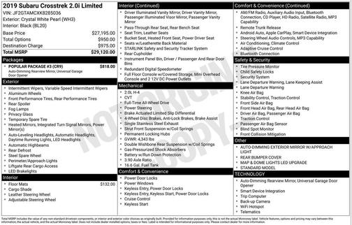 2019 Subaru Crosstrek 2.0i Limited