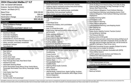 Summit White 2024 Chevrolet Malibu FWD 1LT