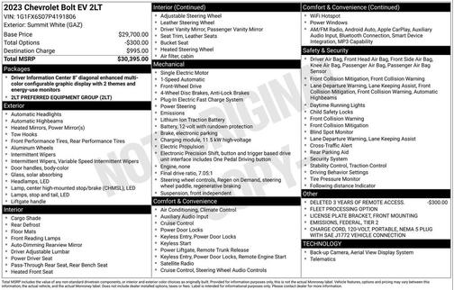 Summit White 2023 Chevrolet Bolt EV FWD 2LT