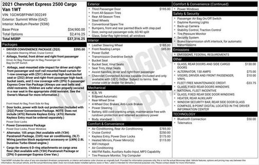 2021 Chevrolet Express 2500 RWD 2500 Extended Wheelbase WT