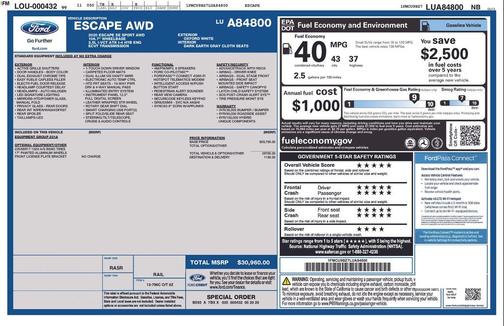 OXFORD WHITE 2020 Ford Escape SE
