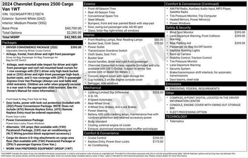 2024 Chevrolet Express 2500 RWD 2500 Regular Wheelbase WT