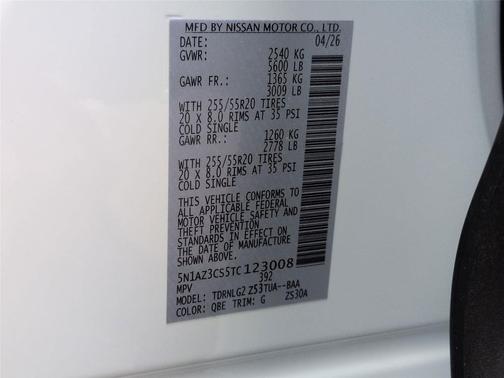 Everest White Pearl Tricoat 2026 Nissan Murano SL