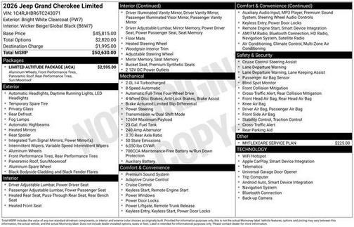 Bright White Clearcoat 2026 Jeep Grand Cherokee Limited