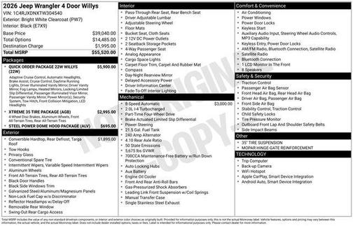 Bright White Clearcoat 2026 Jeep Wrangler Willys