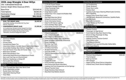 Bright White Clearcoat 2026 Jeep Wrangler Willys