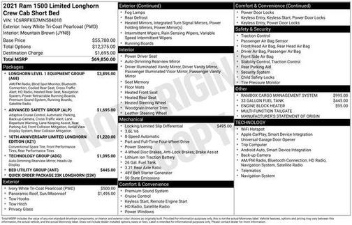 Ivory White Tri-Coat Pearlcoat 2021 RAM 1500 Longhorn