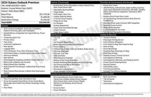 Crystal White Pearl 2024 Subaru Outback Premium
