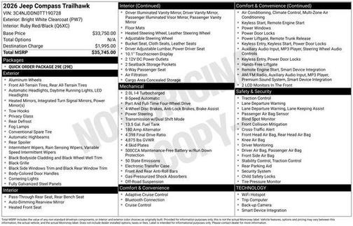 White 2026 Jeep Compass Trailhawk