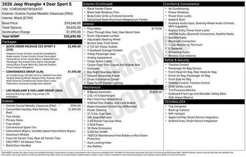 Granite Crystal Metallic Clearcoat 2026 Jeep Wrangler Sport S