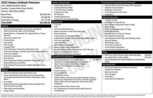 Crystal White Pearl 2022 Subaru Outback Premium