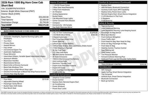Bright White Clearcoat 2026 RAM 1500 Big Horn/Lone Star