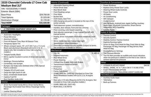 Black 2020 Chevrolet Colorado LT