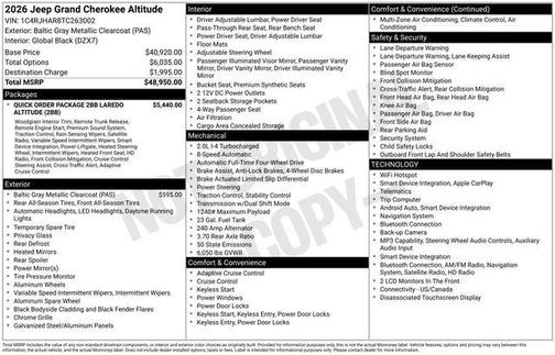 Baltic Gray Metallic Clearcoat 2026 Jeep Grand Cherokee Altitude