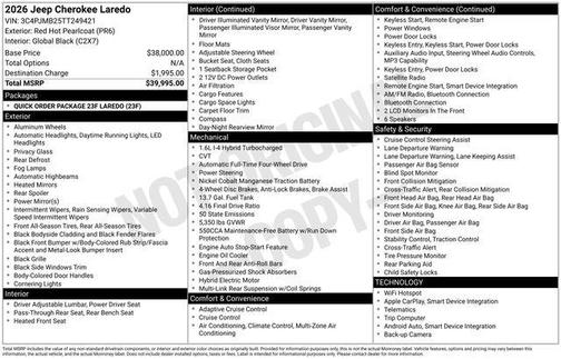 Red Hot Pearlcoat 2026 Jeep Cherokee Laredo