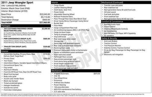 Black Clearcoat 2011 Jeep Wrangler Sport