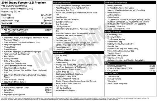Gray 2016 Subaru Forester 2.5i Premium