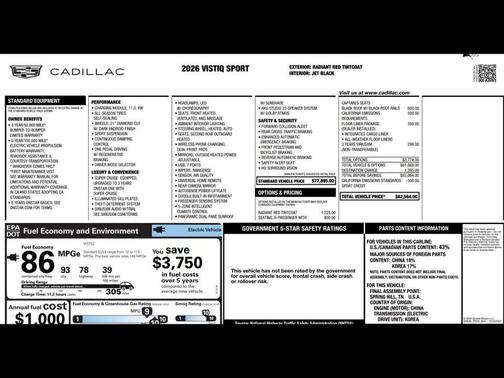Radiant Red Tintcoat 2026 Cadillac VISTIQ Sport