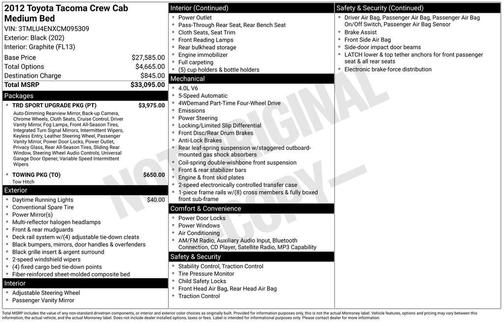 Black 2012 Toyota Tacoma Base