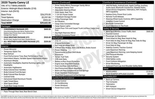 Midnight Black Metallic 2020 Toyota Camry LE