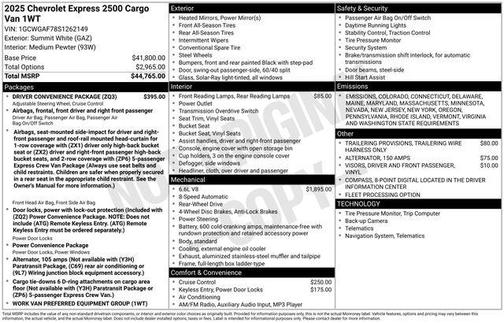 2025 Chevrolet Express 2500 RWD 2500 Regular Wheelbase WT