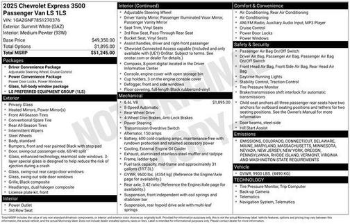 2025 Chevrolet Express 3500 RWD 3500 Extended Wheelbase LS