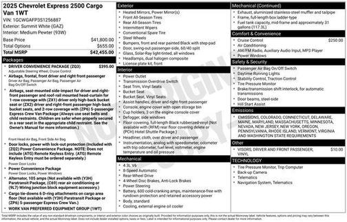 2025 Chevrolet Express 2500 RWD 2500 Regular Wheelbase WT