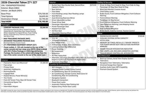 Black 2026 Chevrolet Tahoe 4WD Z71