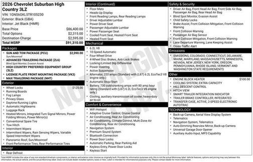2026 Chevrolet Suburban High Country, 4WD