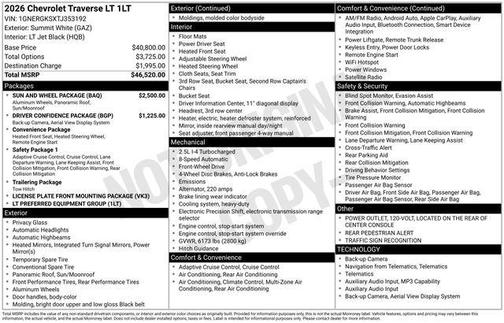 Summit White 2026 Chevrolet Traverse LT
